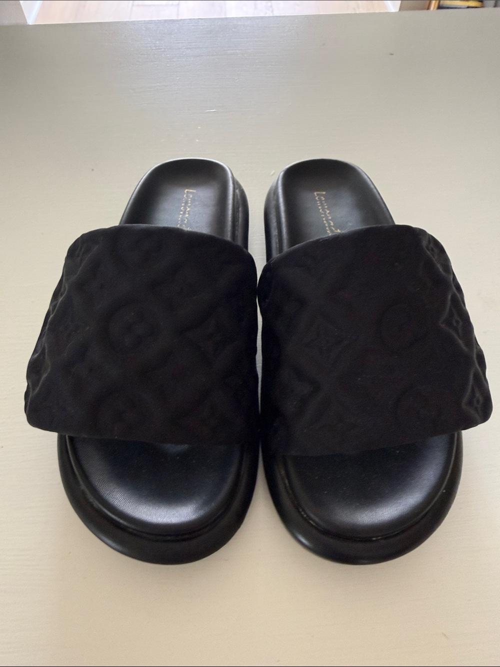 Black Quilted Logo Slide Sandals